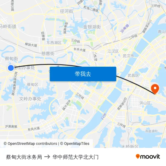蔡甸大街水务局 to 华中师范大学北大门 map