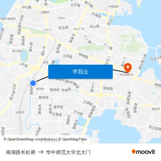 南湖路长虹桥 to 华中师范大学北大门 map