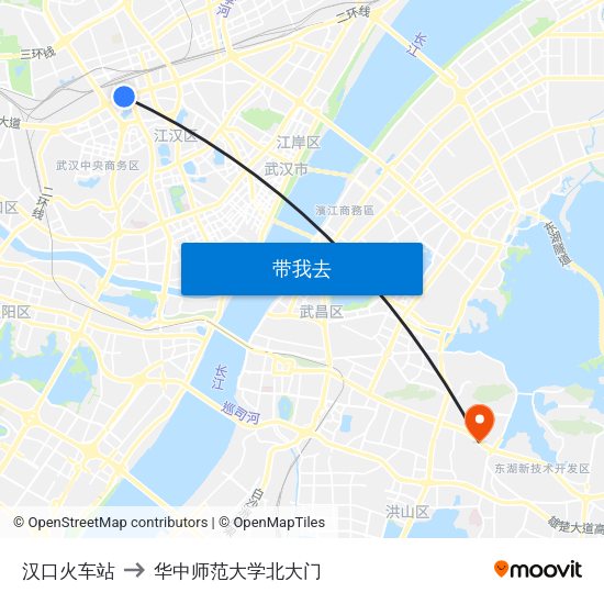 汉口火车站 to 华中师范大学北大门 map