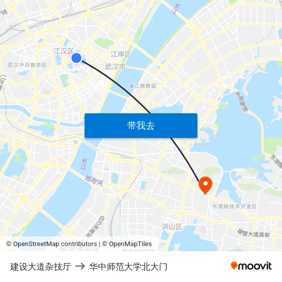 建设大道杂技厅 to 华中师范大学北大门 map