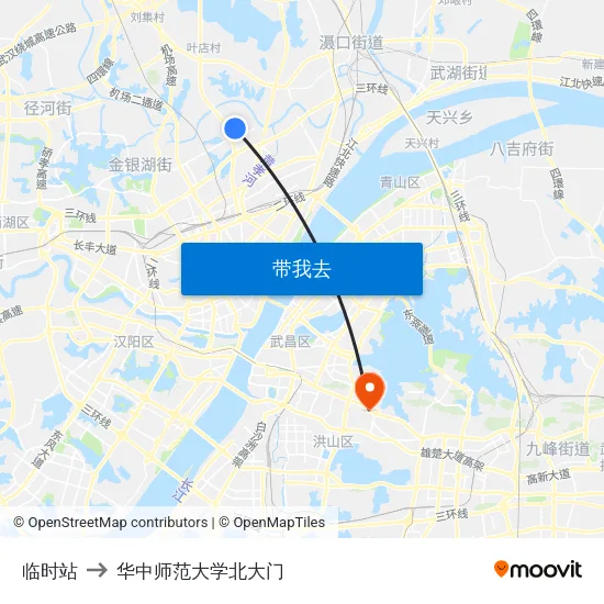 临时站 to 华中师范大学北大门 map