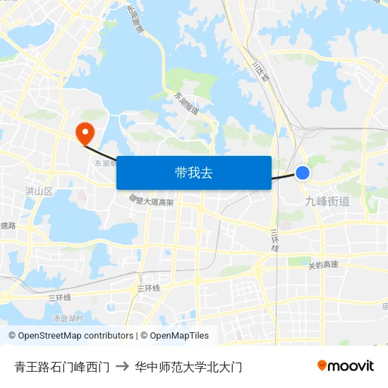 青王路石门峰西门 to 华中师范大学北大门 map