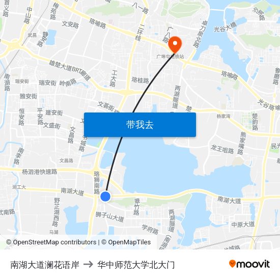南湖大道澜花语岸 to 华中师范大学北大门 map