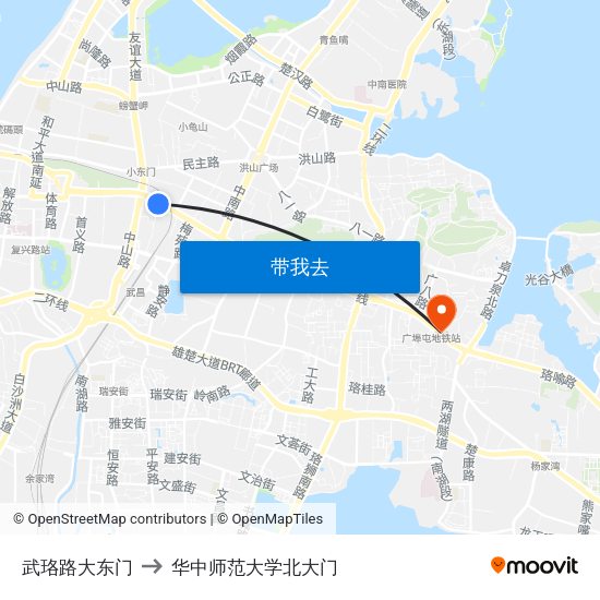 武珞路大东门 to 华中师范大学北大门 map