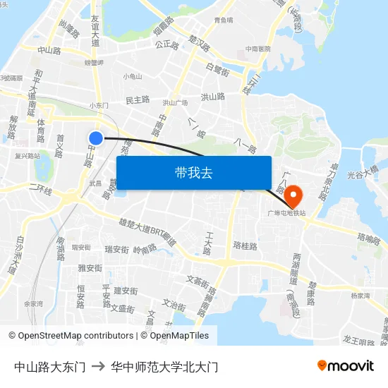 中山路大东门 to 华中师范大学北大门 map