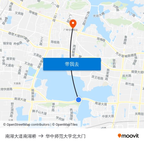 南湖大道南湖桥 to 华中师范大学北大门 map