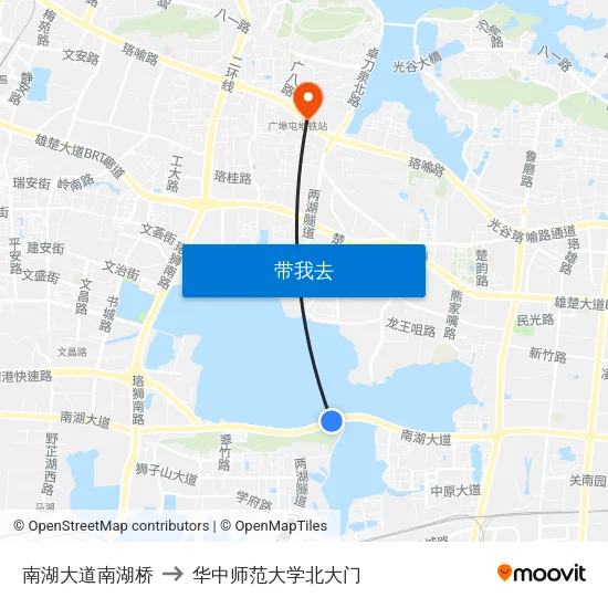 南湖大道南湖桥 to 华中师范大学北大门 map