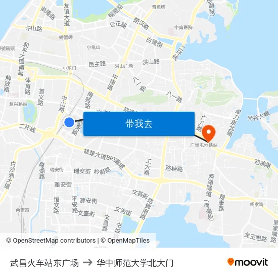 武昌火车站东广场 to 华中师范大学北大门 map