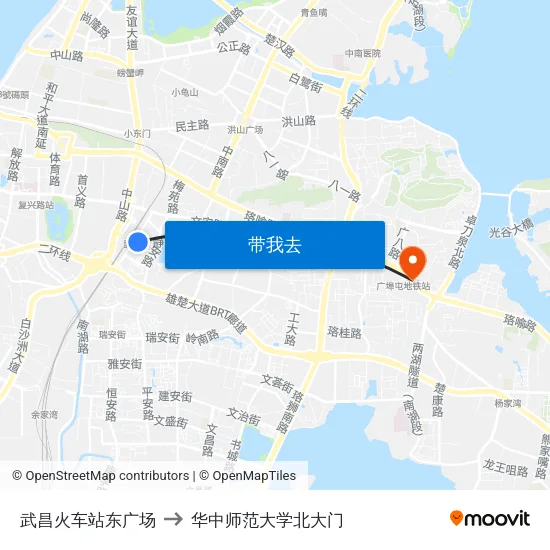 武昌火车站东广场 to 华中师范大学北大门 map