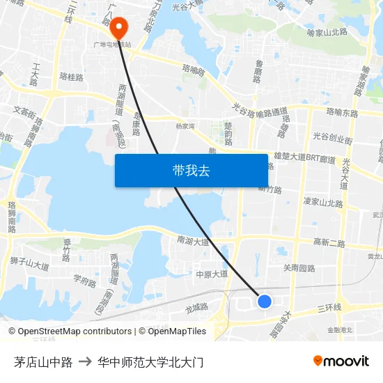 茅店山中路 to 华中师范大学北大门 map