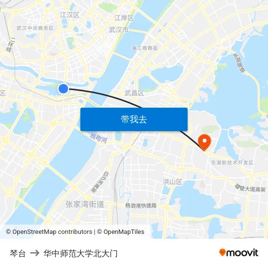 琴台 to 华中师范大学北大门 map