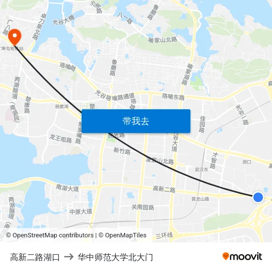 高新二路湖口 to 华中师范大学北大门 map