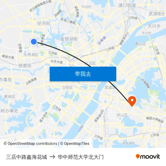 三店中路鑫海花城 to 华中师范大学北大门 map
