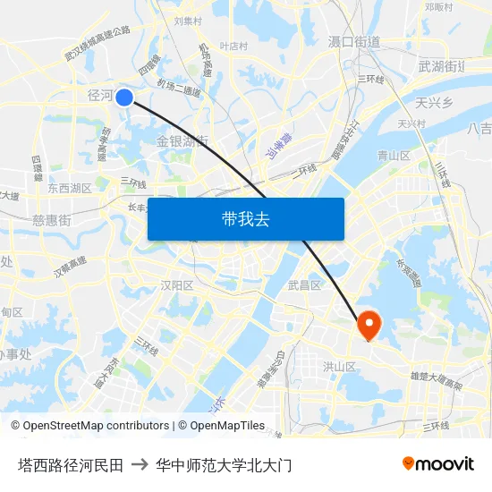 塔西路径河民田 to 华中师范大学北大门 map