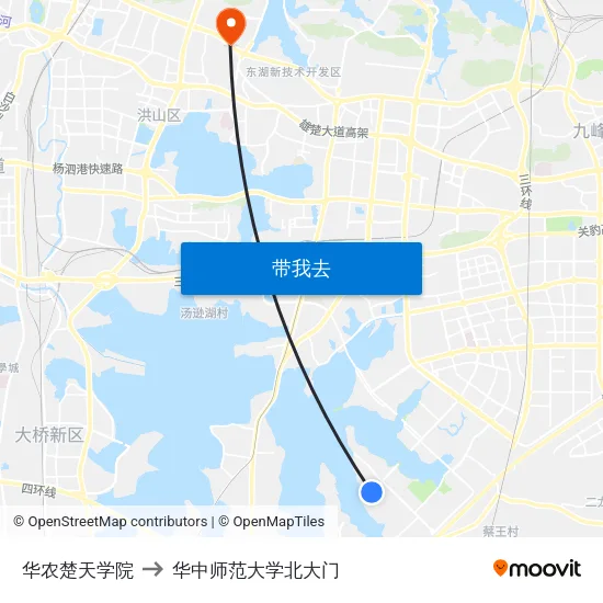 华农楚天学院 to 华中师范大学北大门 map