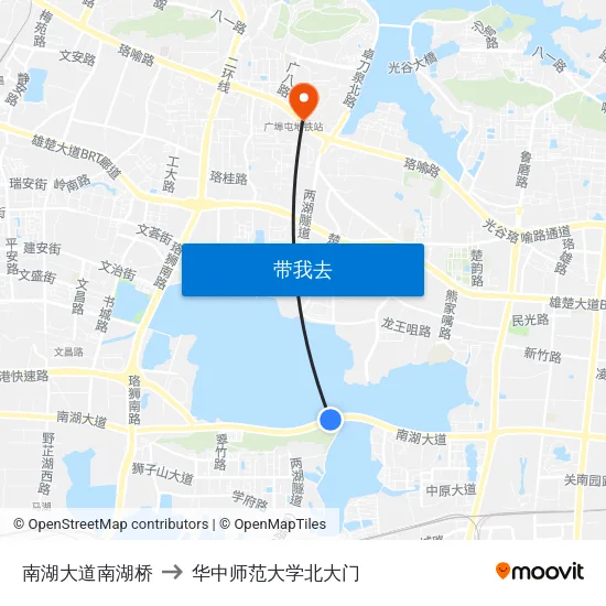 南湖大道南湖桥 to 华中师范大学北大门 map