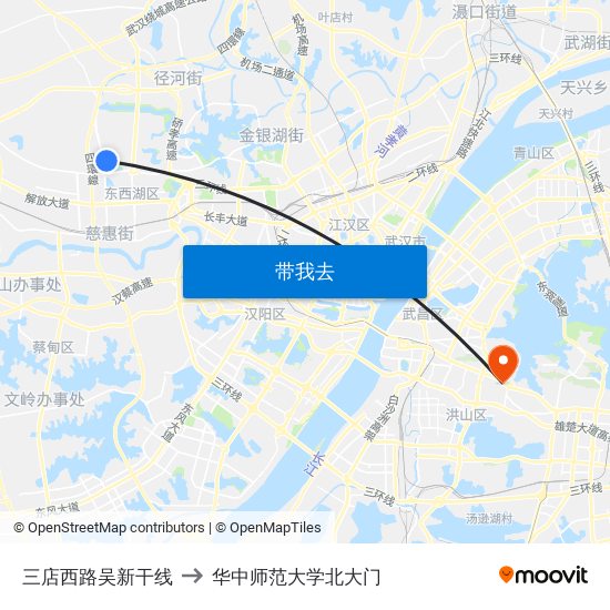 三店西路吴新干线 to 华中师范大学北大门 map