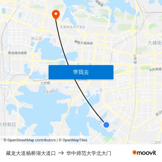 藏龙大道杨桥湖大道口 to 华中师范大学北大门 map