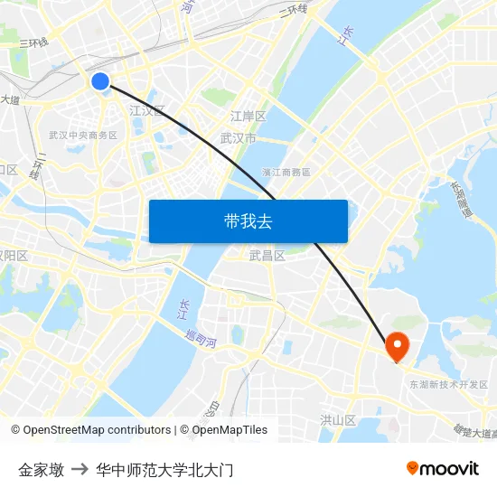 金家墩 to 华中师范大学北大门 map
