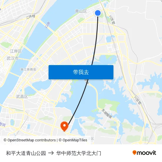 和平大道青山公园 to 华中师范大学北大门 map