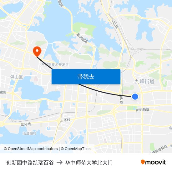 创新园中路凯瑞百谷 to 华中师范大学北大门 map