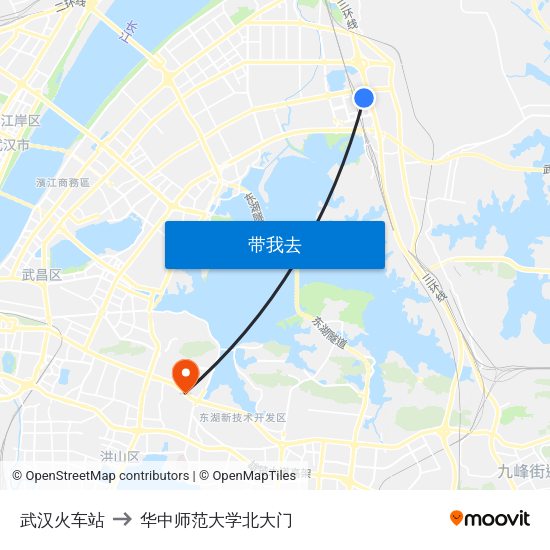 武汉火车站 to 华中师范大学北大门 map