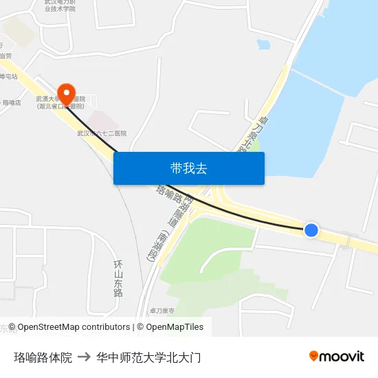 珞喻路体院 to 华中师范大学北大门 map