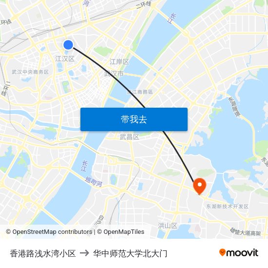 香港路浅水湾小区 to 华中师范大学北大门 map