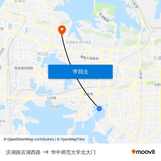 滨湖路滨湖西路 to 华中师范大学北大门 map