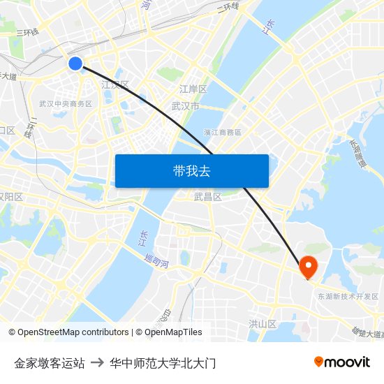 金家墩客运站 to 华中师范大学北大门 map