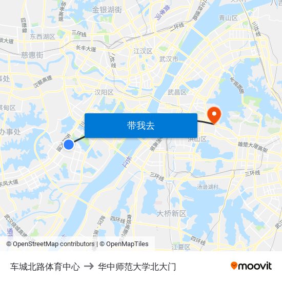 车城北路体育中心 to 华中师范大学北大门 map