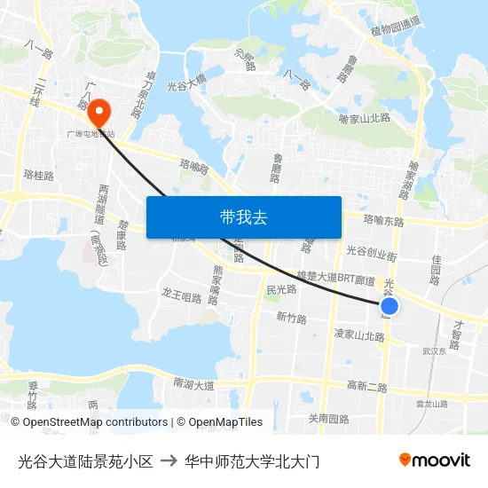 光谷大道陆景苑小区 to 华中师范大学北大门 map