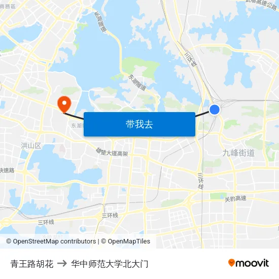 青王路胡花 to 华中师范大学北大门 map