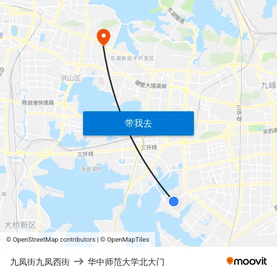 九凤街九凤西街 to 华中师范大学北大门 map