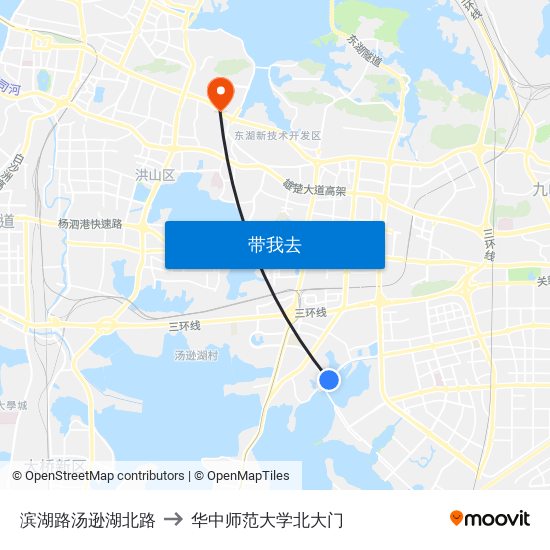 滨湖路汤逊湖北路 to 华中师范大学北大门 map