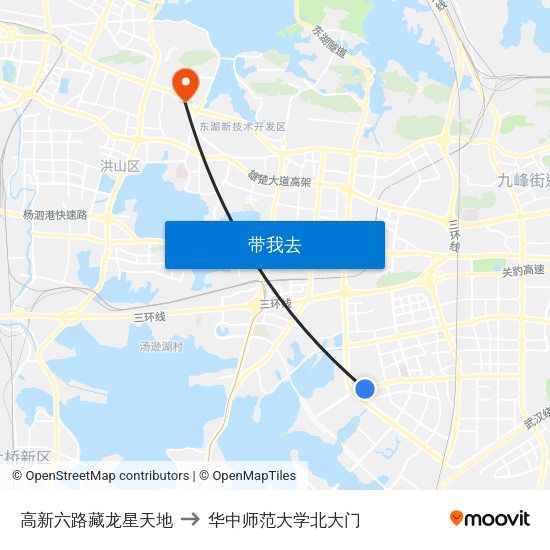 高新六路藏龙星天地 to 华中师范大学北大门 map