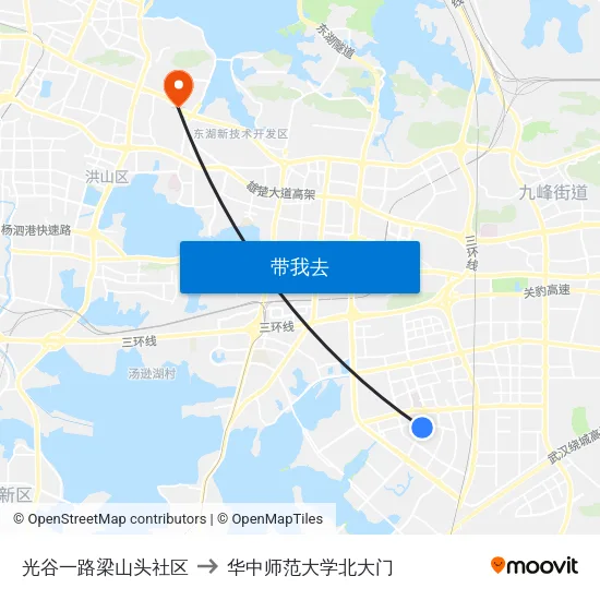光谷一路梁山头社区 to 华中师范大学北大门 map