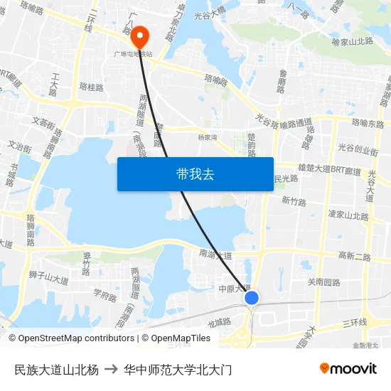民族大道山北杨 to 华中师范大学北大门 map