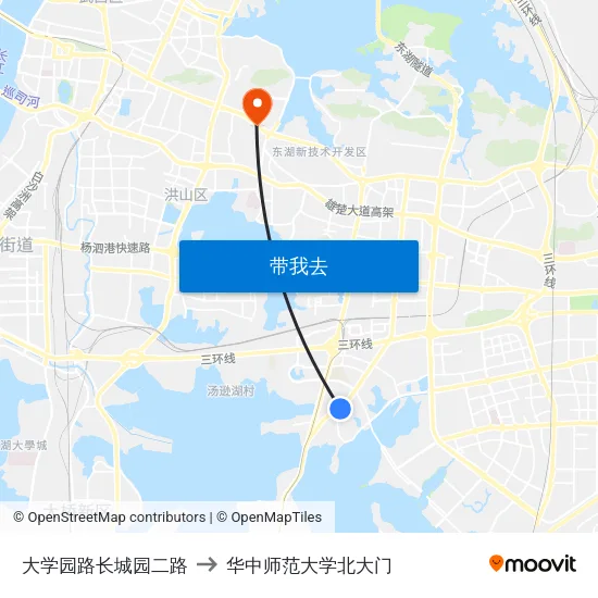 大学园路长城园二路 to 华中师范大学北大门 map