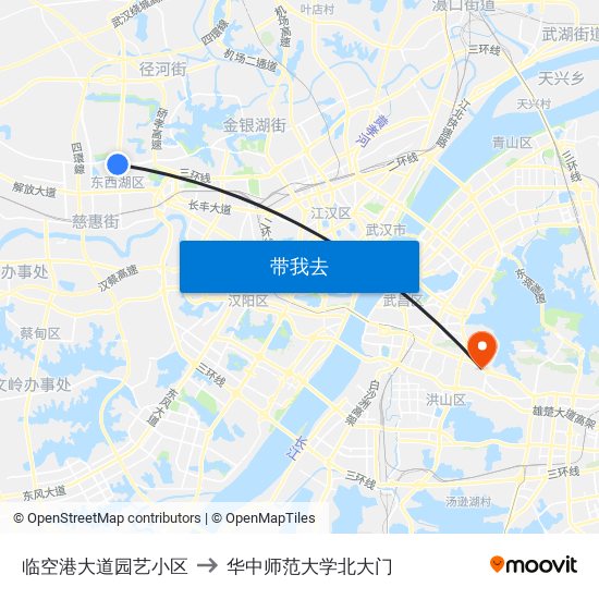 临空港大道园艺小区 to 华中师范大学北大门 map