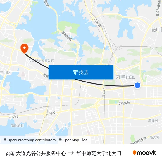 高新大道光谷公共服务中心 to 华中师范大学北大门 map