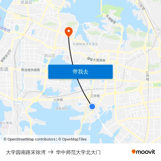 大学园南路宋徐湾 to 华中师范大学北大门 map
