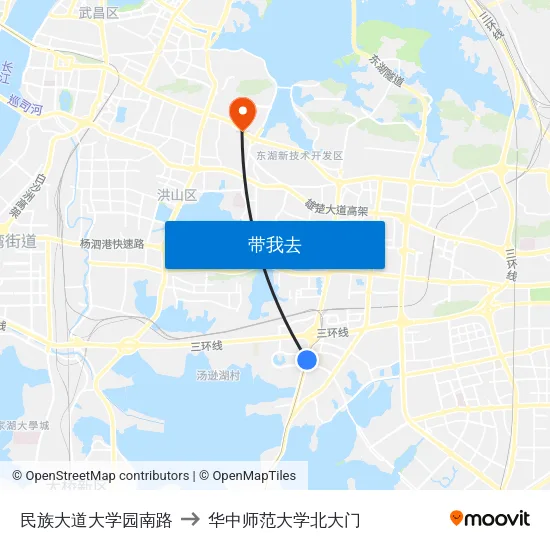 民族大道大学园南路 to 华中师范大学北大门 map