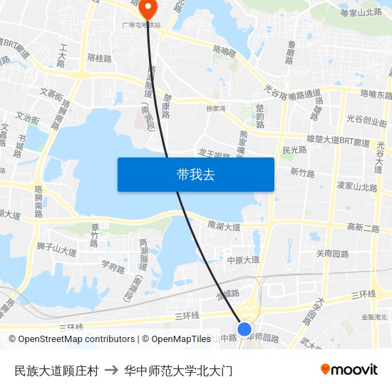 民族大道顾庄村 to 华中师范大学北大门 map