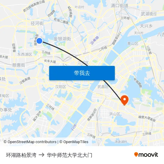 环湖路柏景湾 to 华中师范大学北大门 map