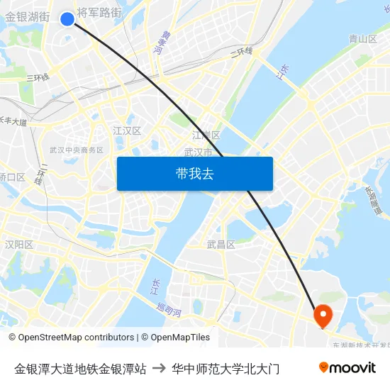 金银潭大道地铁金银潭站 to 华中师范大学北大门 map