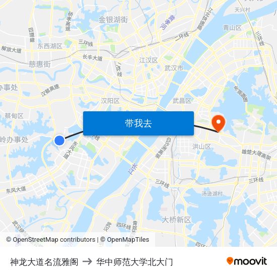 神龙大道名流雅阁 to 华中师范大学北大门 map