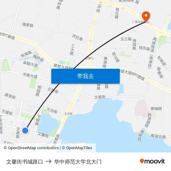 文馨街书城路口 to 华中师范大学北大门 map