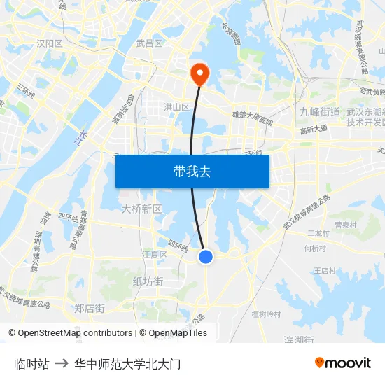临时站 to 华中师范大学北大门 map