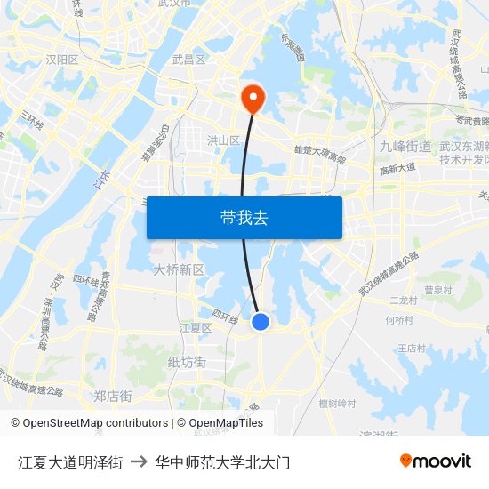 江夏大道明泽街 to 华中师范大学北大门 map